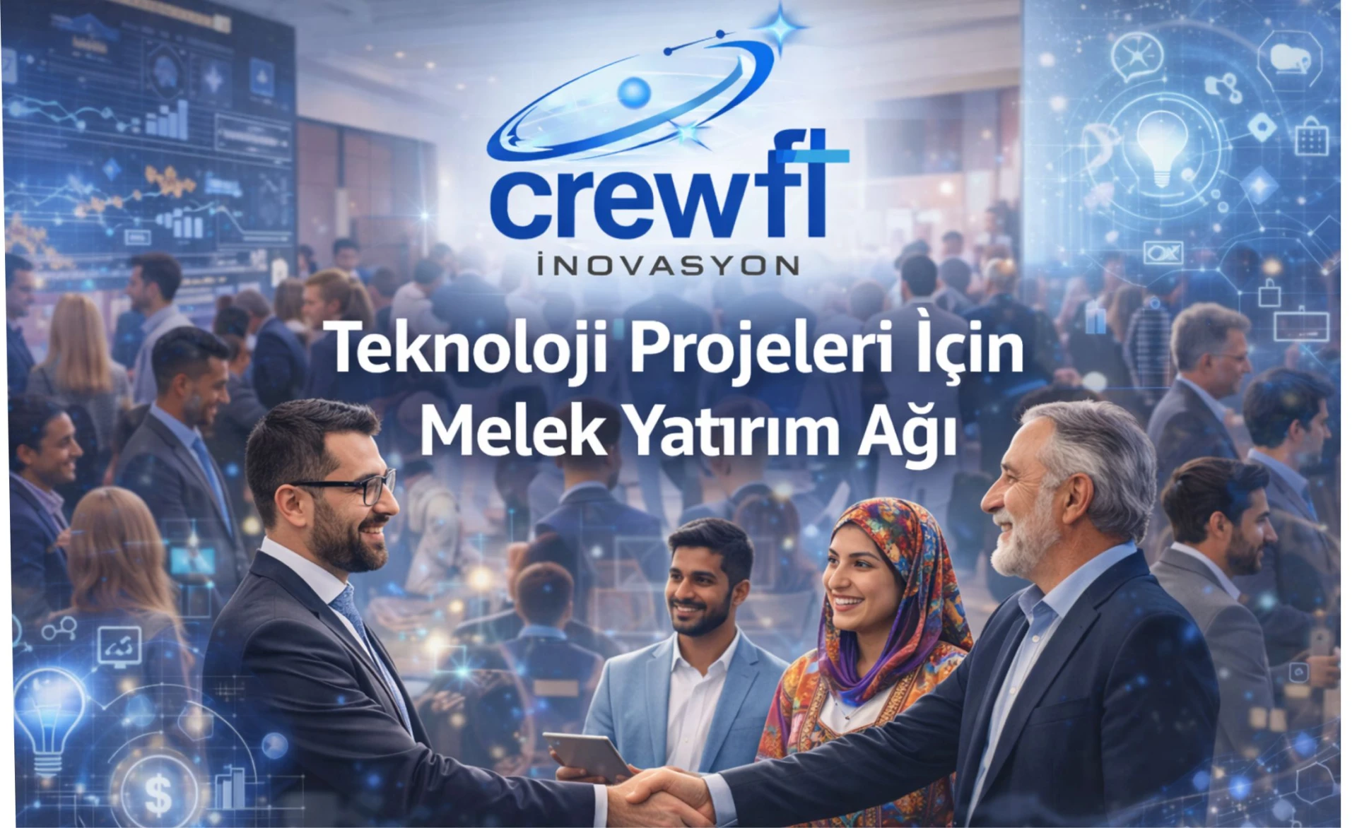 Angel investor business people unite for technology and commercial project investments.